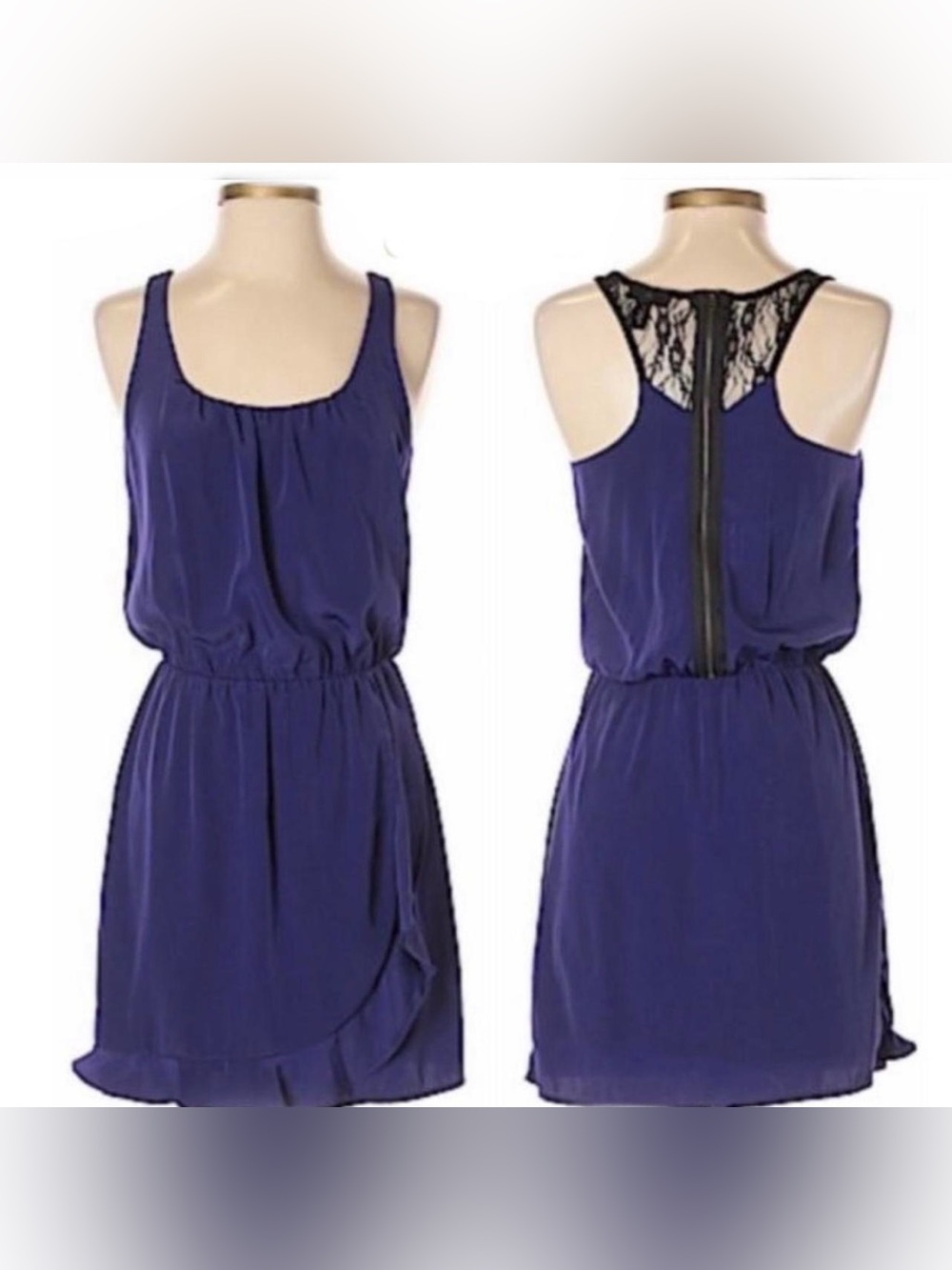 Aqua Navy Blue Sleeveless Lace-Back Mini Dress, small